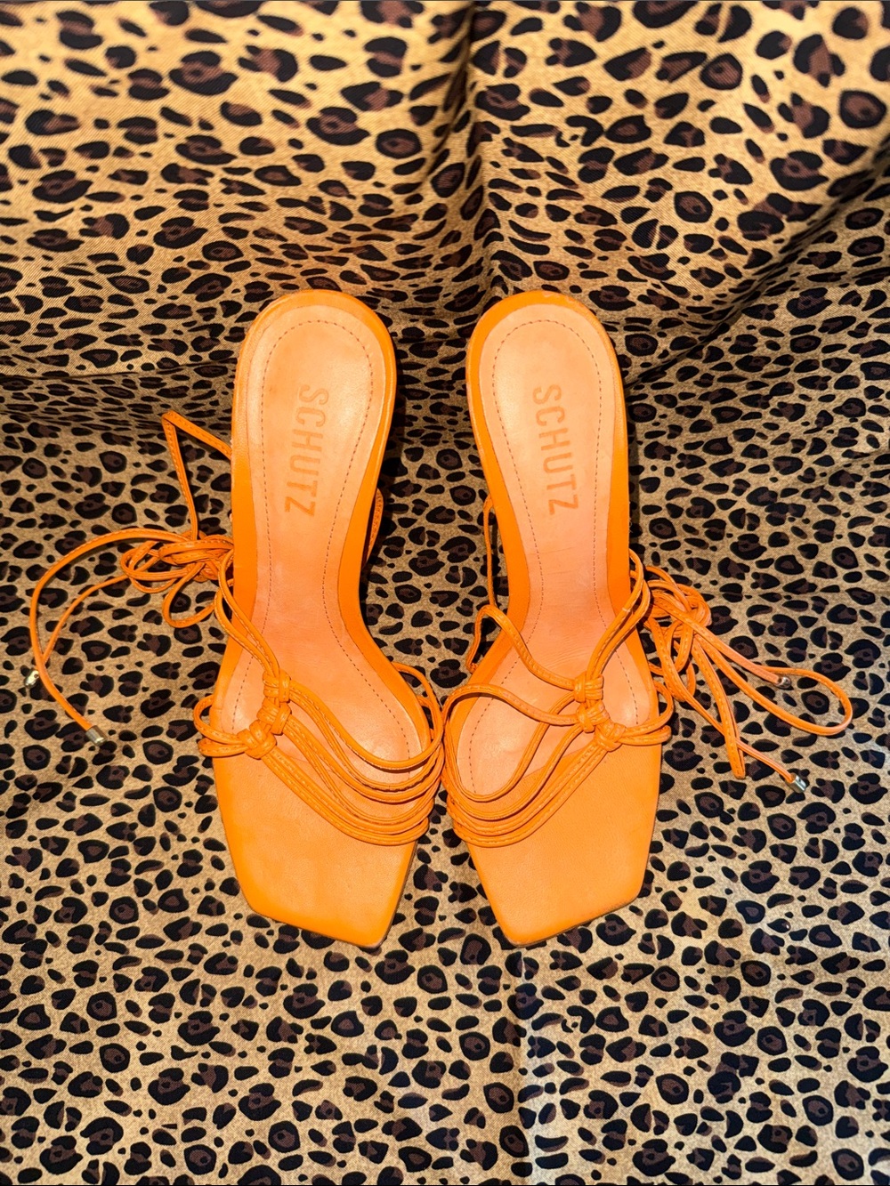 SCHUTZ Orange Lace-Up Strappy Heels